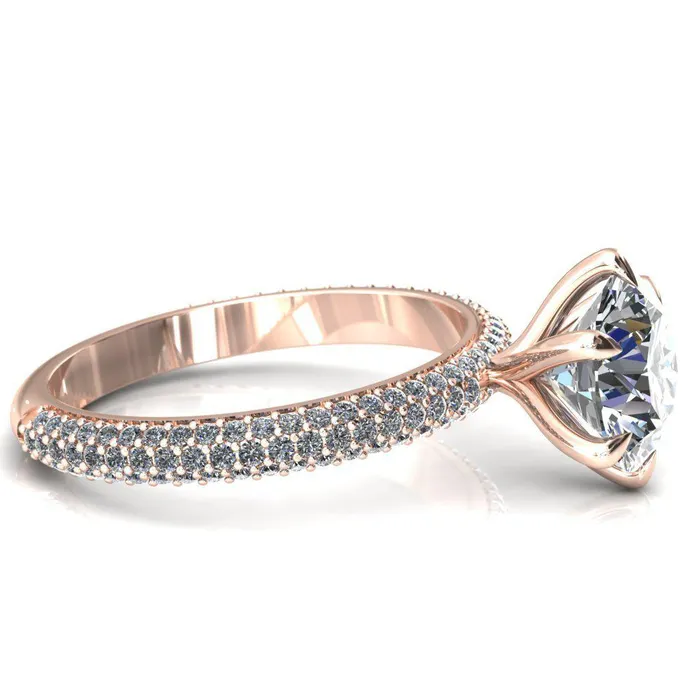 Rings Fire Brilliance Elley Round Center Stone 6 Claw Prong Diamond Accent Engagement Ring