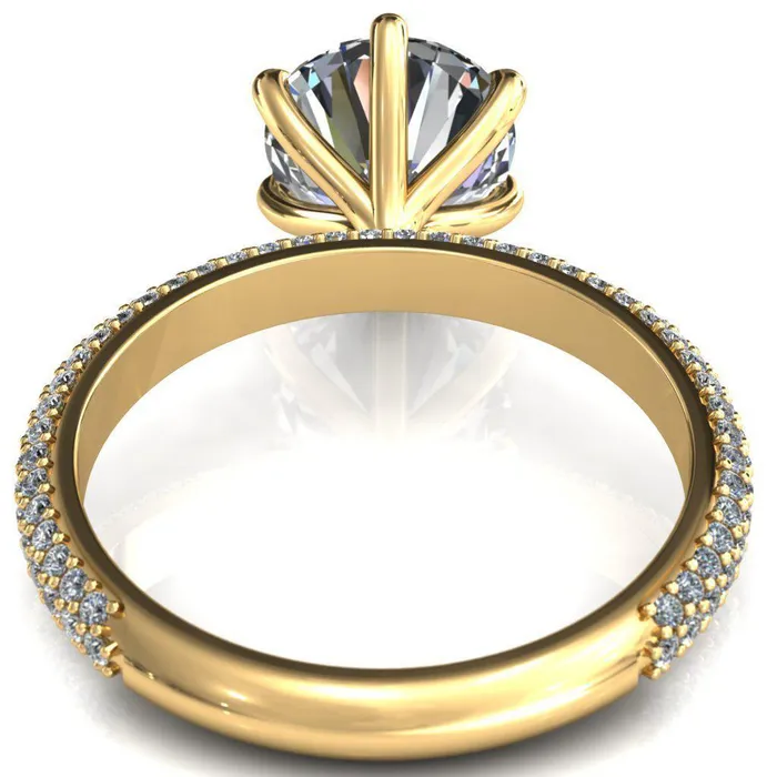 Rings Fire Brilliance Elley Round Center Stone 6 Claw Prong Diamond Accent Engagement Ring