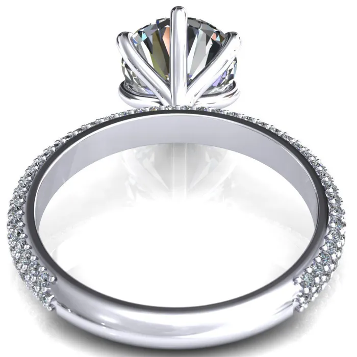 Rings Fire Brilliance Elley Round Center Stone 6 Claw Prong Diamond Accent Engagement Ring