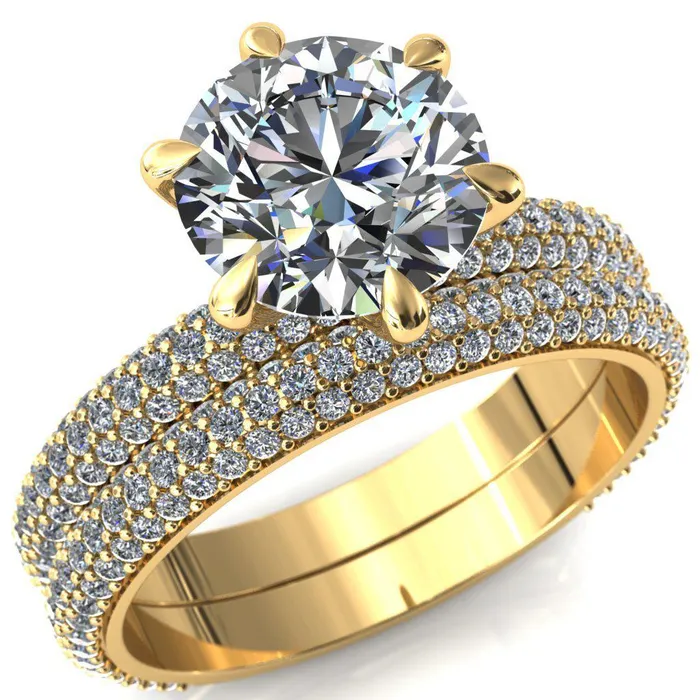 Rings Fire Brilliance Elley Round Center Stone 6 Claw Prong Diamond Accent Engagement Ring