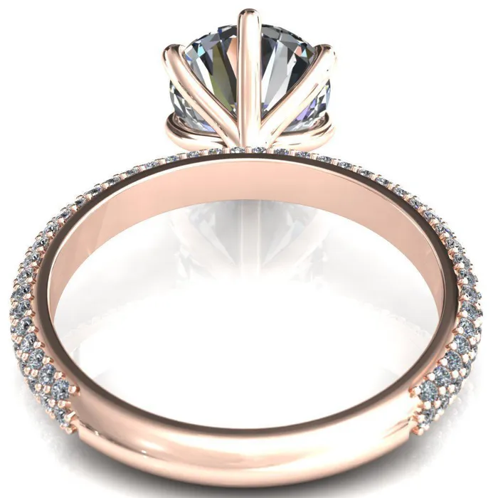 Rings Fire Brilliance Elley Round Center Stone 6 Claw Prong Diamond Accent Engagement Ring