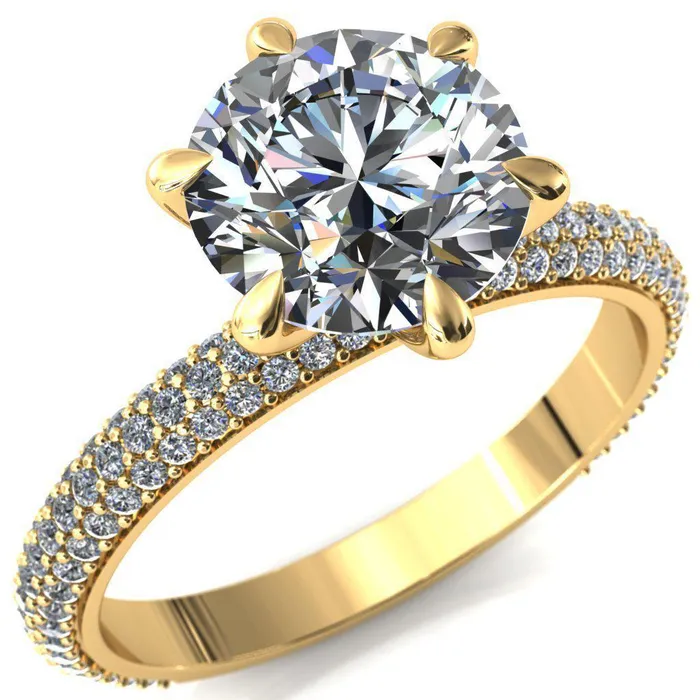 Rings Fire Brilliance Elley Round Center Stone 6 Claw Prong Diamond Accent Engagement Ring
