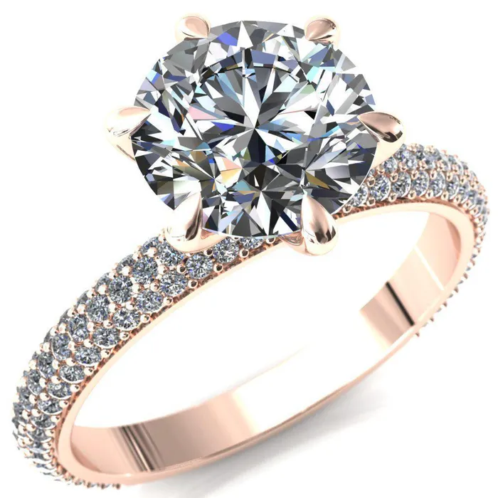 Rings Fire Brilliance Elley Round Center Stone 6 Claw Prong Diamond Accent Engagement Ring