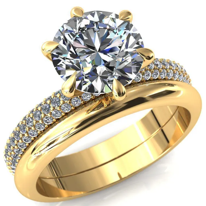 Rings Fire Brilliance Elley Round Center Stone 6 Claw Prong Diamond Accent Engagement Ring