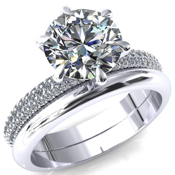 Rings Fire Brilliance Elley Round Center Stone 6 Claw Prong Diamond Accent Engagement Ring