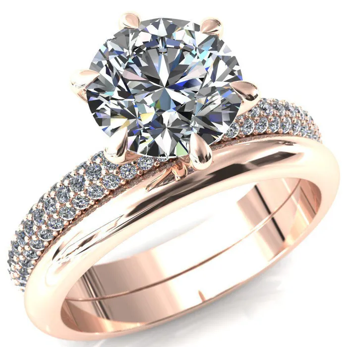 Rings Fire Brilliance Elley Round Center Stone 6 Claw Prong Diamond Accent Engagement Ring