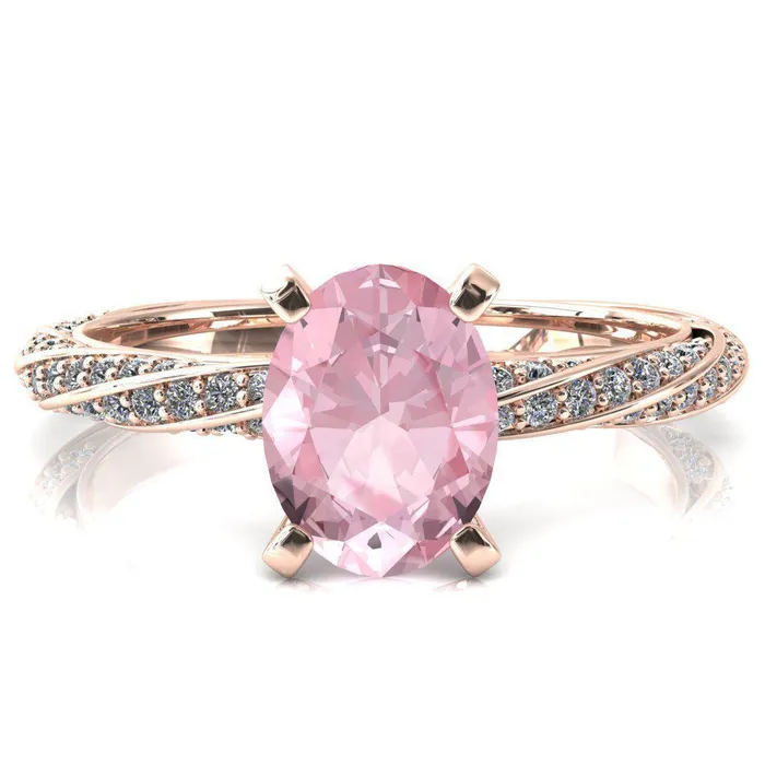 Rings Fire Brilliance Elysia Oval Pink Sapphire 4 Prong 34 Eternity Diamond Accent Ring