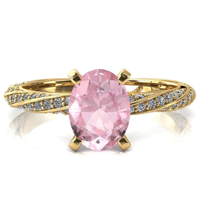 Rings Fire Brilliance Elysia Oval Pink Sapphire 4 Prong 34 Eternity Diamond Accent Ring