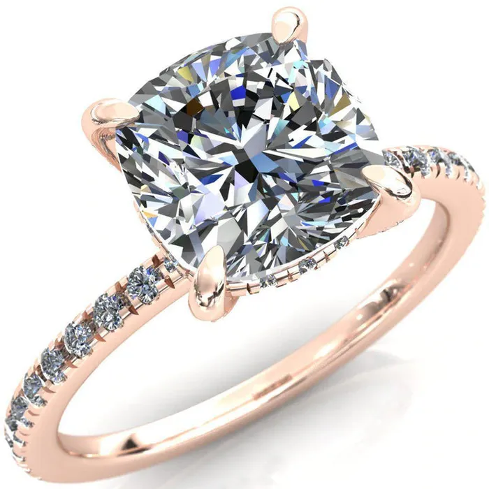 Rings Fire Brilliance EZILI CUSHION MOISSANITE 4 CLAW PRONG MICRO PAVE DIAMOND SIDES ENGAGEMENT RING Rings Fire Brilliance EZILI CUSHION MOISSANITE 4 CLAW PRONG MICRO PAVE DIAMOND SIDES ENGAGEMENT RING