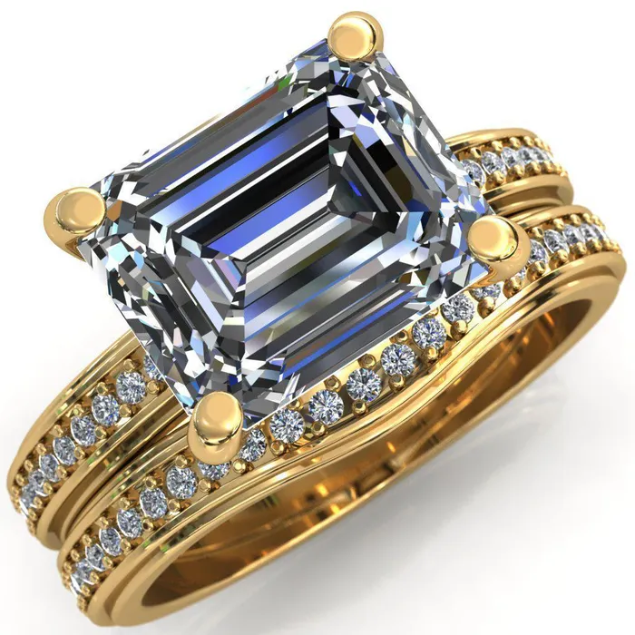 Rings Fire Brilliance Gia Emerald Center Stone Diamond Channel Comfort Band 4 Prong Ring