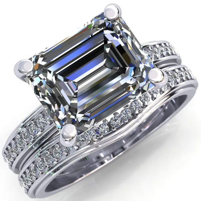 Rings Fire Brilliance Gia Emerald Center Stone Diamond Channel Comfort Band 4 Prong Ring