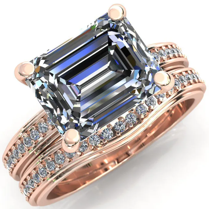 Rings Fire Brilliance Gia Emerald Center Stone Diamond Channel Comfort Band 4 Prong Ring