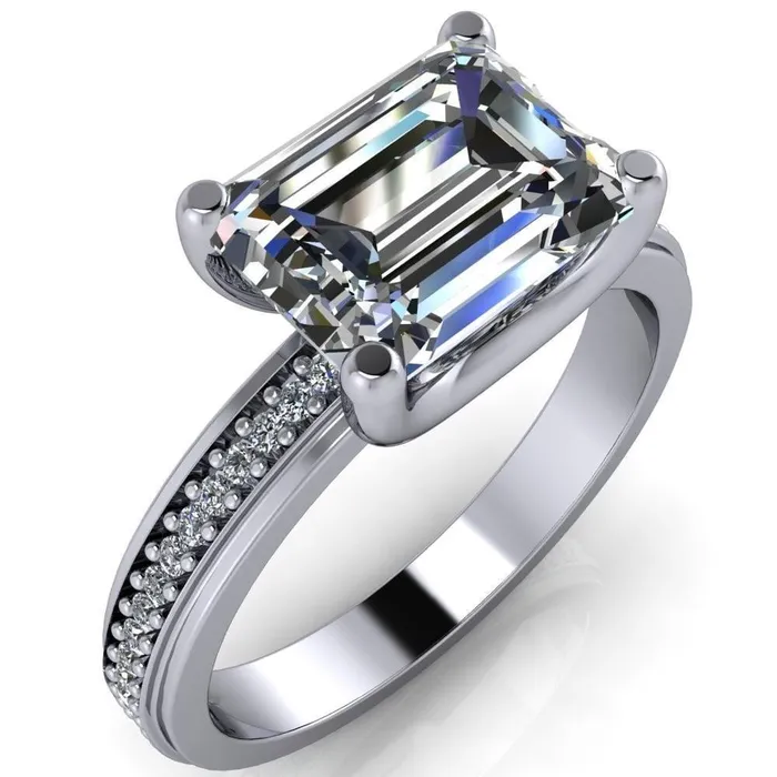 Rings Fire Brilliance Gia Emerald Center Stone Diamond Channel Comfort Band 4 Prong Ring