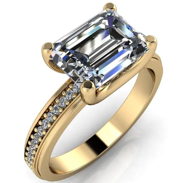 Rings Fire Brilliance Gia Emerald Center Stone Diamond Channel Comfort Band 4 Prong Ring