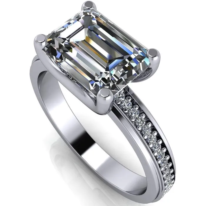 Rings Fire Brilliance Gia Emerald Center Stone Diamond Channel Comfort Band 4 Prong Ring