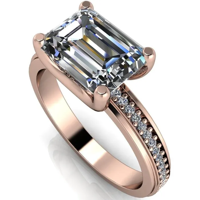 Rings Fire Brilliance Gia Emerald Center Stone Diamond Channel Comfort Band 4 Prong Ring