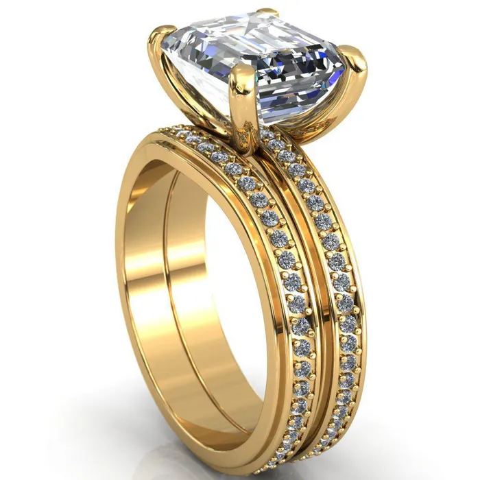 Rings Fire Brilliance Gia Emerald Center Stone Diamond Channel Comfort Band 4 Prong Ring