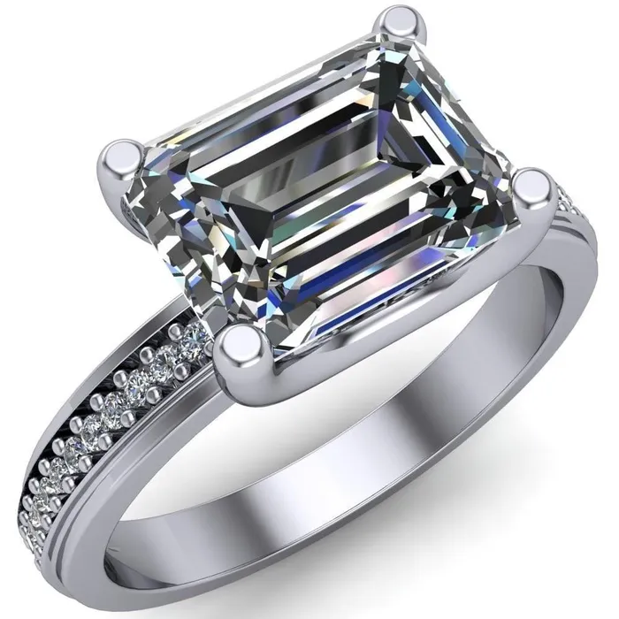 Rings Fire Brilliance Gia Emerald Center Stone Diamond Channel Comfort Band 4 Prong Ring