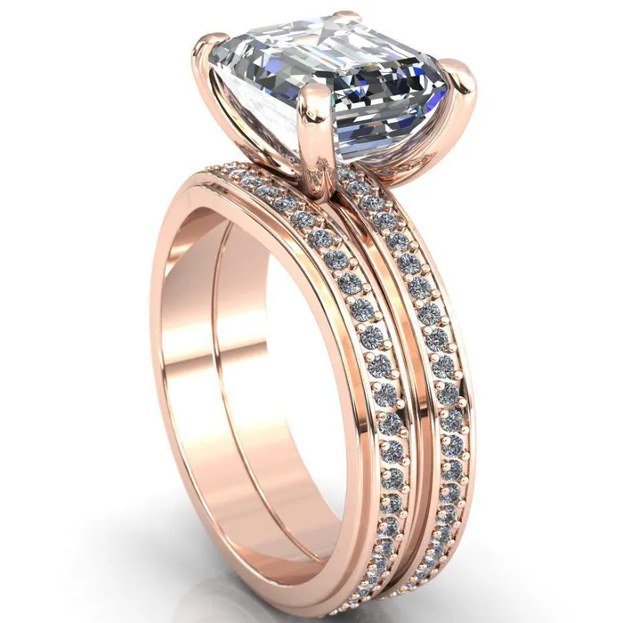 Rings Fire Brilliance Gia Emerald Center Stone Diamond Channel Comfort Band 4 Prong Ring