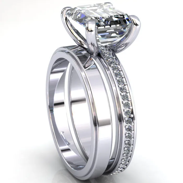 Rings Fire Brilliance Gia Emerald Center Stone Diamond Channel Comfort Band 4 Prong Ring