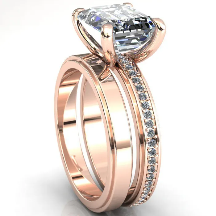 Rings Fire Brilliance Gia Emerald Center Stone Diamond Channel Comfort Band 4 Prong Ring