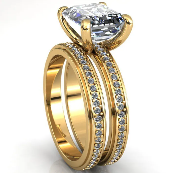 Rings Fire Brilliance Gia Emerald Center Stone Diamond Channel Comfort Band 4 Prong Ring