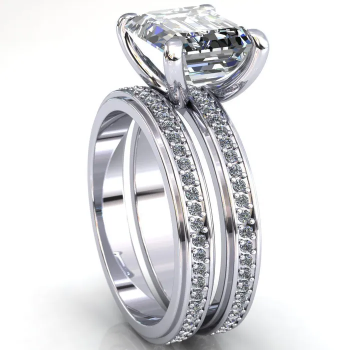 Rings Fire Brilliance Gia Emerald Center Stone Diamond Channel Comfort Band 4 Prong Ring
