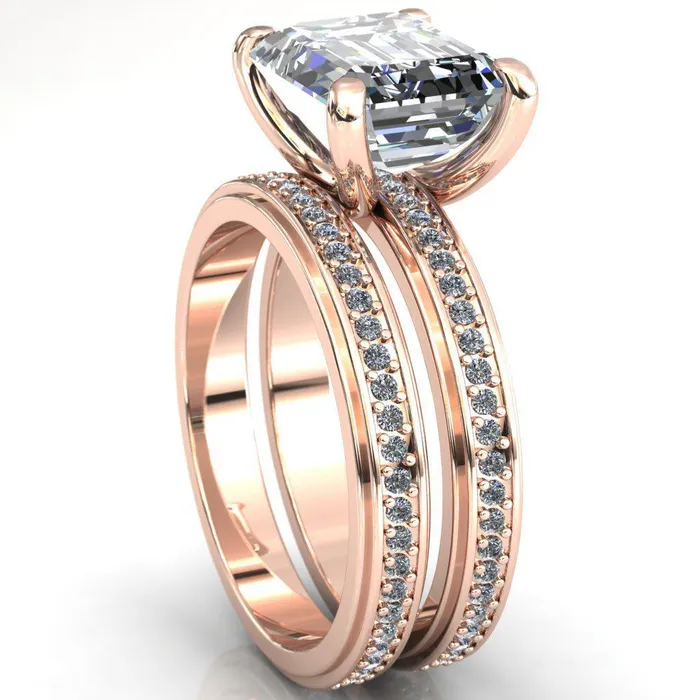 Rings Fire Brilliance Gia Emerald Center Stone Diamond Channel Comfort Band 4 Prong Ring