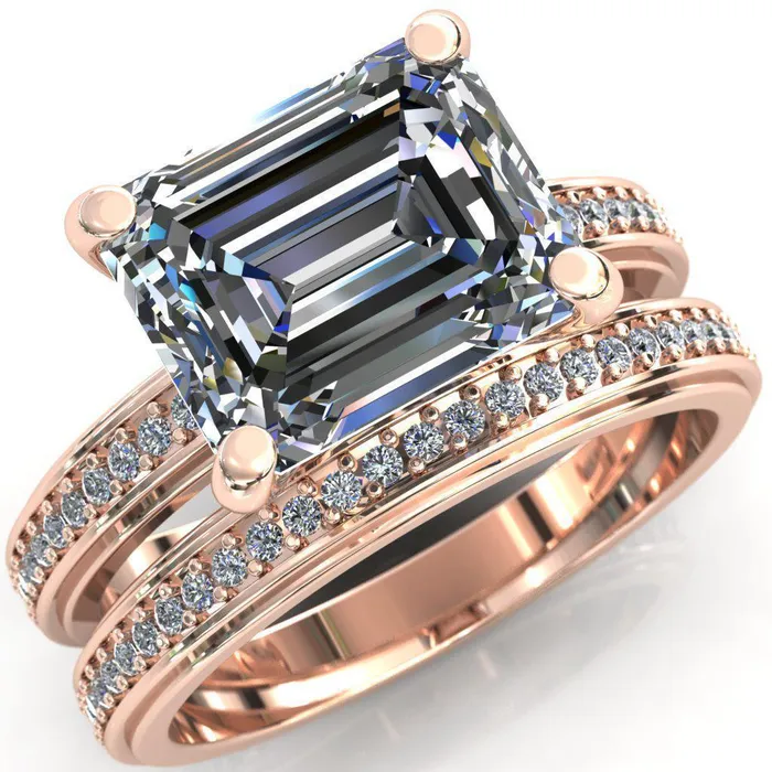 Rings Fire Brilliance Gia Emerald Center Stone Diamond Channel Comfort Band 4 Prong Ring