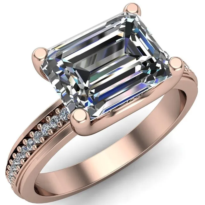 Rings Fire Brilliance Gia Emerald Center Stone Diamond Channel Comfort Band 4 Prong Ring