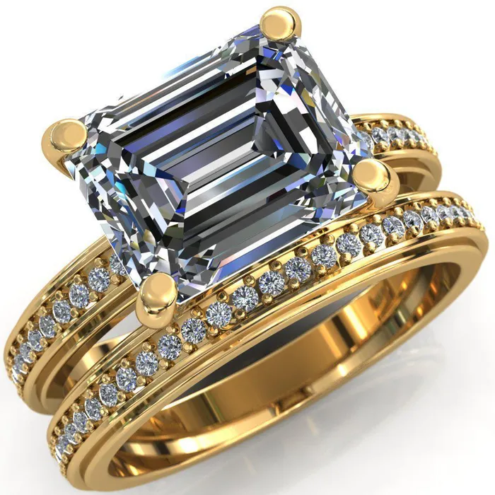 Rings Fire Brilliance Gia Emerald Center Stone Diamond Channel Comfort Band 4 Prong Ring