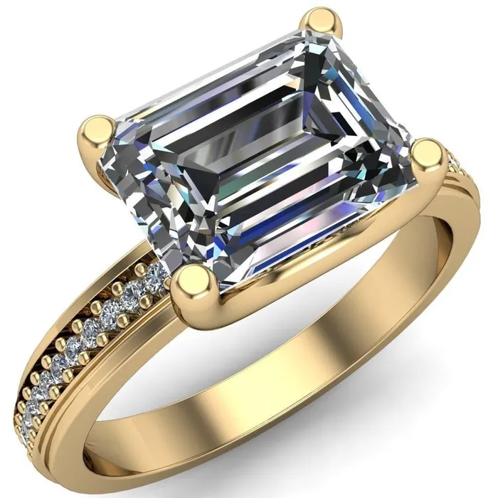 Rings Fire Brilliance Gia Emerald Center Stone Diamond Channel Comfort Band 4 Prong Ring