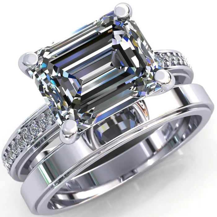 Rings Fire Brilliance Gia Emerald Center Stone Diamond Channel Comfort Band 4 Prong Ring