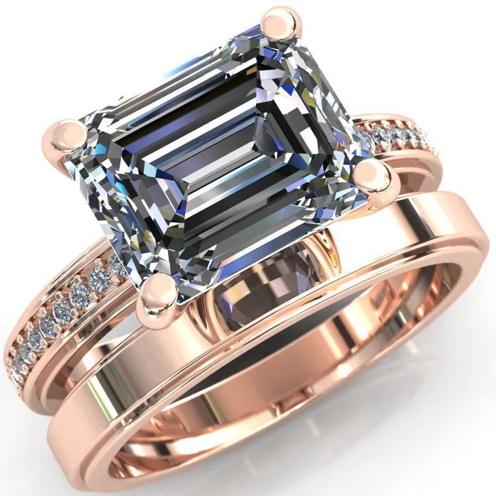Rings Fire Brilliance Gia Emerald Center Stone Diamond Channel Comfort Band 4 Prong Ring