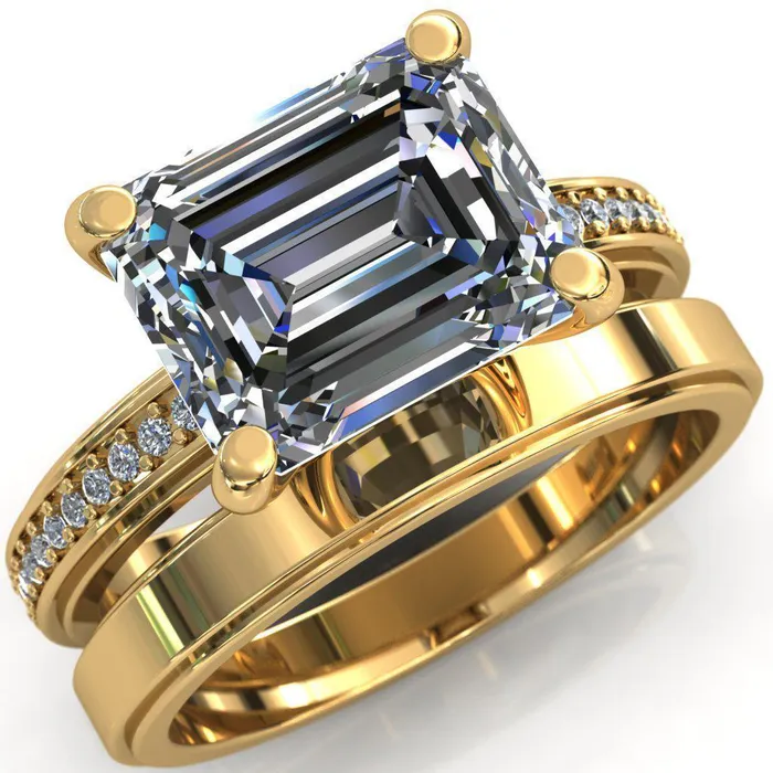 Rings Fire Brilliance Gia Emerald Center Stone Diamond Channel Comfort Band 4 Prong Ring