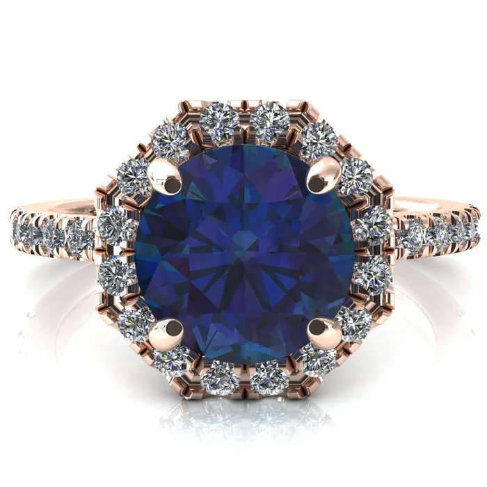 Rings Fire Brilliance Henrietta Round Alexandrite 4 Prong Halo 34 Micropave Engagement Ring