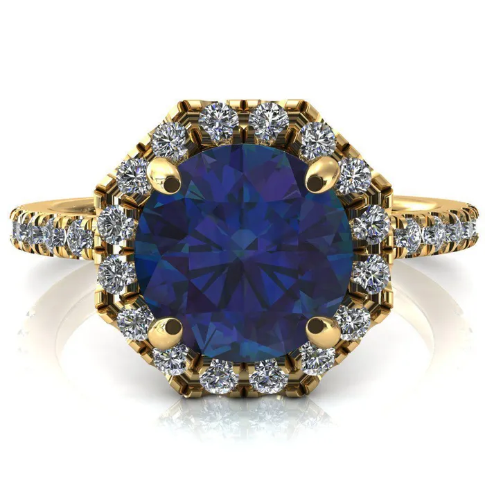 Rings Fire Brilliance Henrietta Round Alexandrite 4 Prong Halo 34 Micropave Engagement Ring
