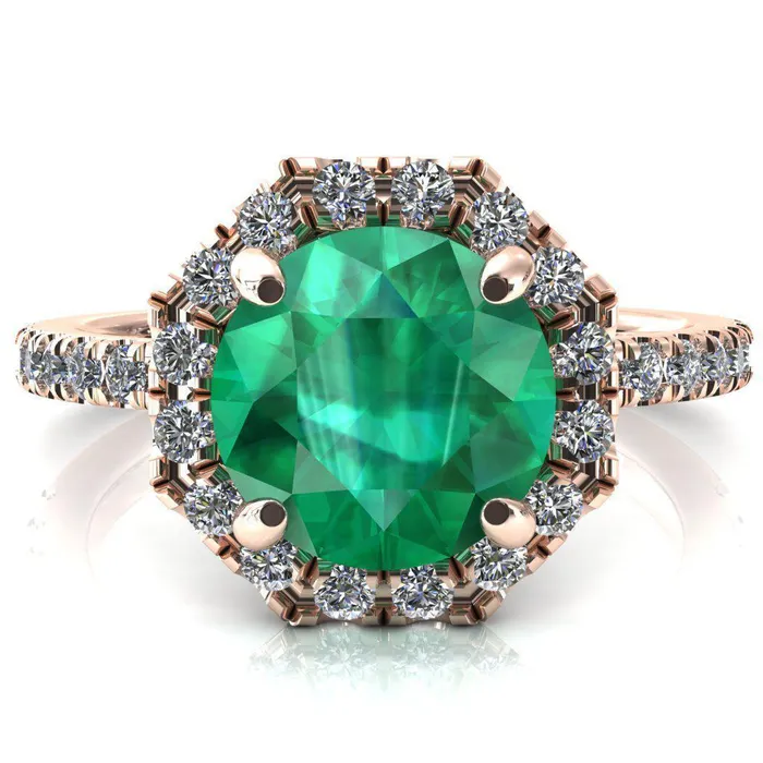 Rings Fire Brilliance Henrietta Round Emerald 4 Prong Halo 34 Micropave Engagement Ring