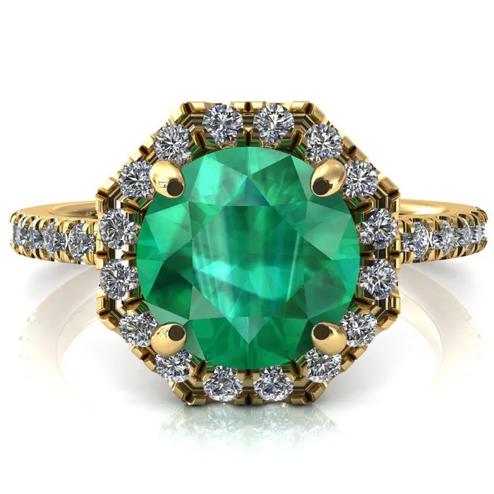 Rings Fire Brilliance Henrietta Round Emerald 4 Prong Halo 34 Micropave Engagement Ring