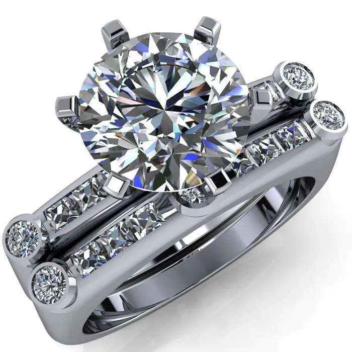 Rings Fire Brilliance Judith Round Center Stone 6 Prong Center Diamond Channel Accent Full Bezel Ring Rings Fire Brilliance Judith Round Center Stone 6 Prong Center Diamond Channel Accent Full Bezel Ring