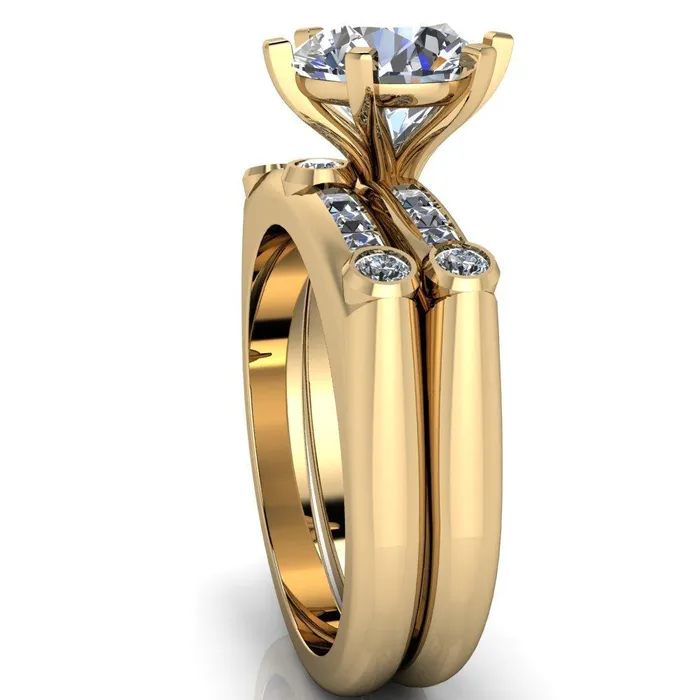 Rings Fire Brilliance Judith Round Center Stone 6 Prong Center Diamond Channel Accent Full Bezel Ring