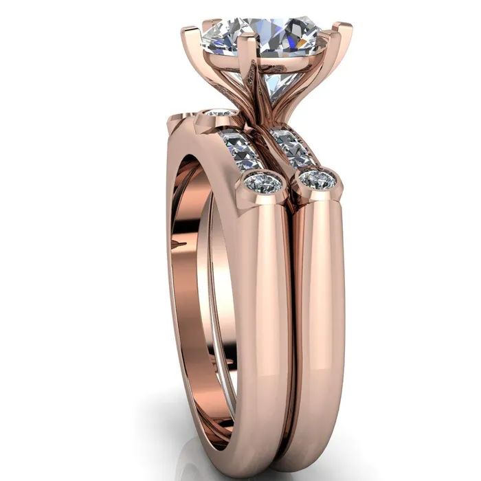 Rings Fire Brilliance Judith Round Center Stone 6 Prong Center Diamond Channel Accent Full Bezel Ring