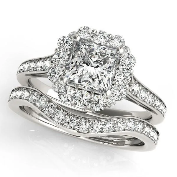 Rings Fire Brilliance Kyle PrincessSquare Moissanite Cathedral Halo Engagement Ring