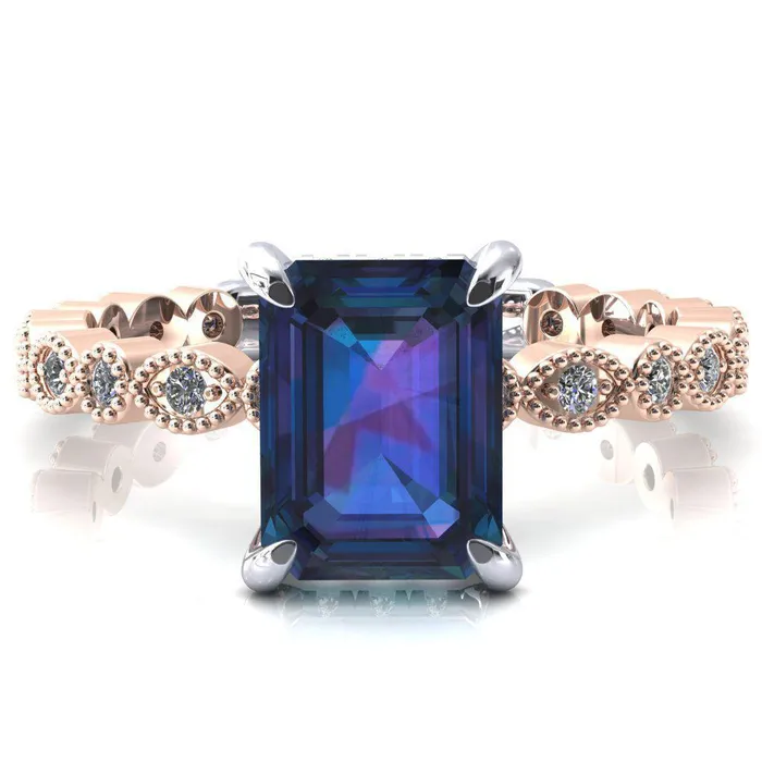 Rings Fire Brilliance Lizette Emerald Alexandrite 4 Claw Prong 34 Eternity Milgrain Diamond Shank Engagement Ring Rings Fire Brilliance Lizette Emerald Alexandrite 4 Claw Prong 34 Eternity Milgrain Diamond Shank Engagement Ring