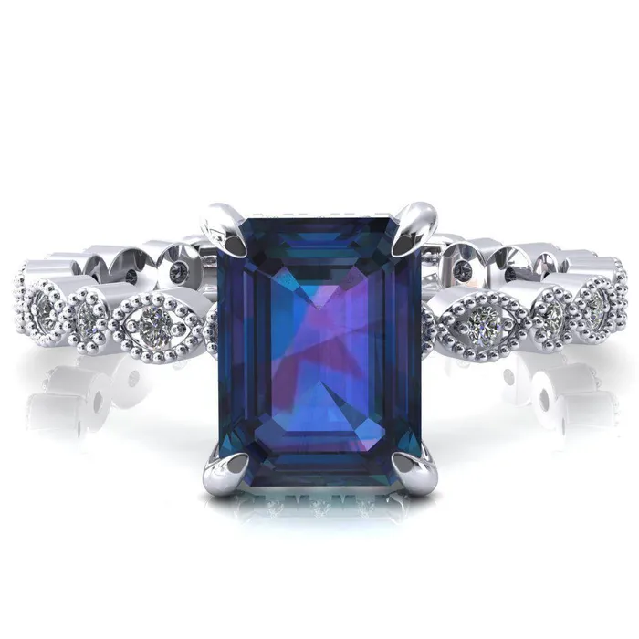 Rings Fire Brilliance Lizette Emerald Alexandrite 4 Claw Prong 34 Eternity Milgrain Diamond Shank Engagement Ring