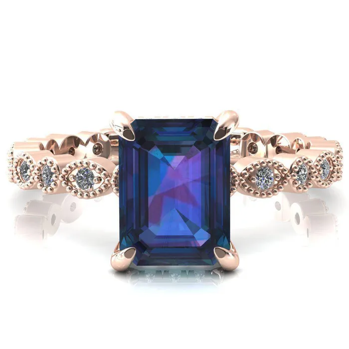 Rings Fire Brilliance Lizette Emerald Alexandrite 4 Claw Prong 34 Eternity Milgrain Diamond Shank Engagement Ring