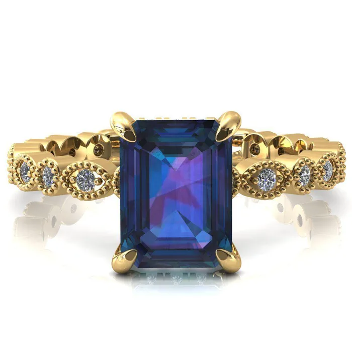 Rings Fire Brilliance Lizette Emerald Alexandrite 4 Claw Prong 34 Eternity Milgrain Diamond Shank Engagement Ring
