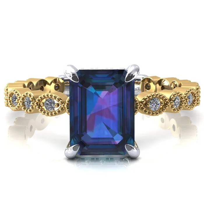 Rings Fire Brilliance Lizette Emerald Alexandrite 4 Claw Prong 34 Eternity Milgrain Diamond Shank Engagement Ring