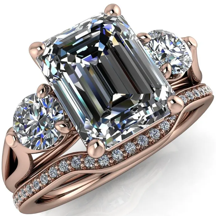 Rings Fire Brilliance Marianna Emerald Center Stone Diamond Side Under Bezel Split Shank Engagement Ring Rings Fire Brilliance Marianna Emerald Center Stone Diamond Side Under Bezel Split Shank Engagement Ring