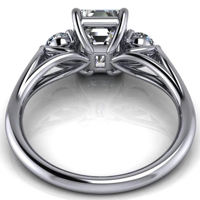 Rings Fire Brilliance Marianna Emerald Center Stone Diamond Side Under Bezel Split Shank Engagement Ring
